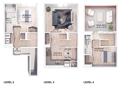 Floor plan for 2 beds, 2 baths, 940 sqft